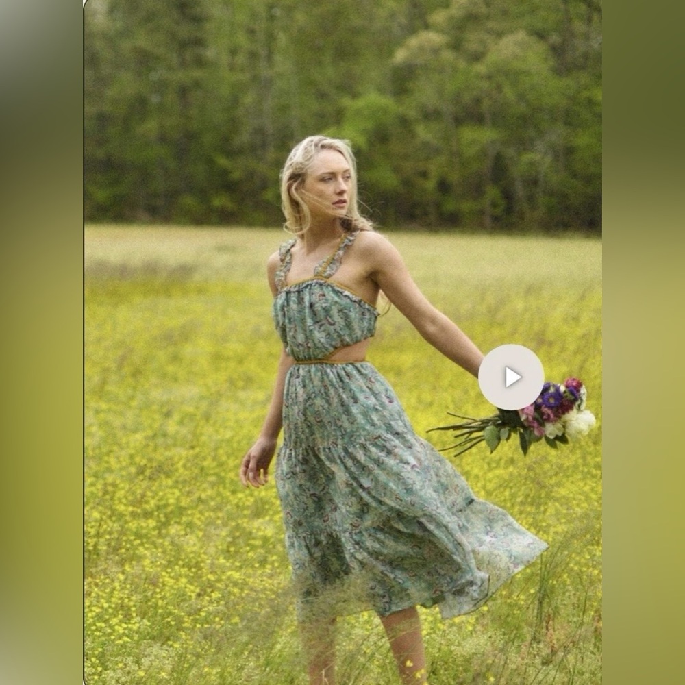 CURRENT AIR Lasalle Open Back Midi Dress In‎ Floral Sage Sz S NWT